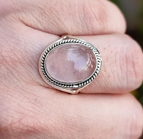 Miniatura 4 de Navya Craft Rose Quartz Ring, 925 Sterling Silver Handmade Statement Promise Rings for Women, Natural Pink Oval Gemstone Boho Jewelry, January