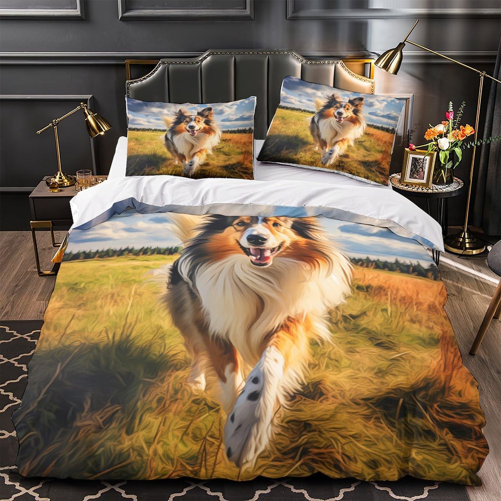 Housse de couette chien en 3d 135x200cm parure de lit microfibre