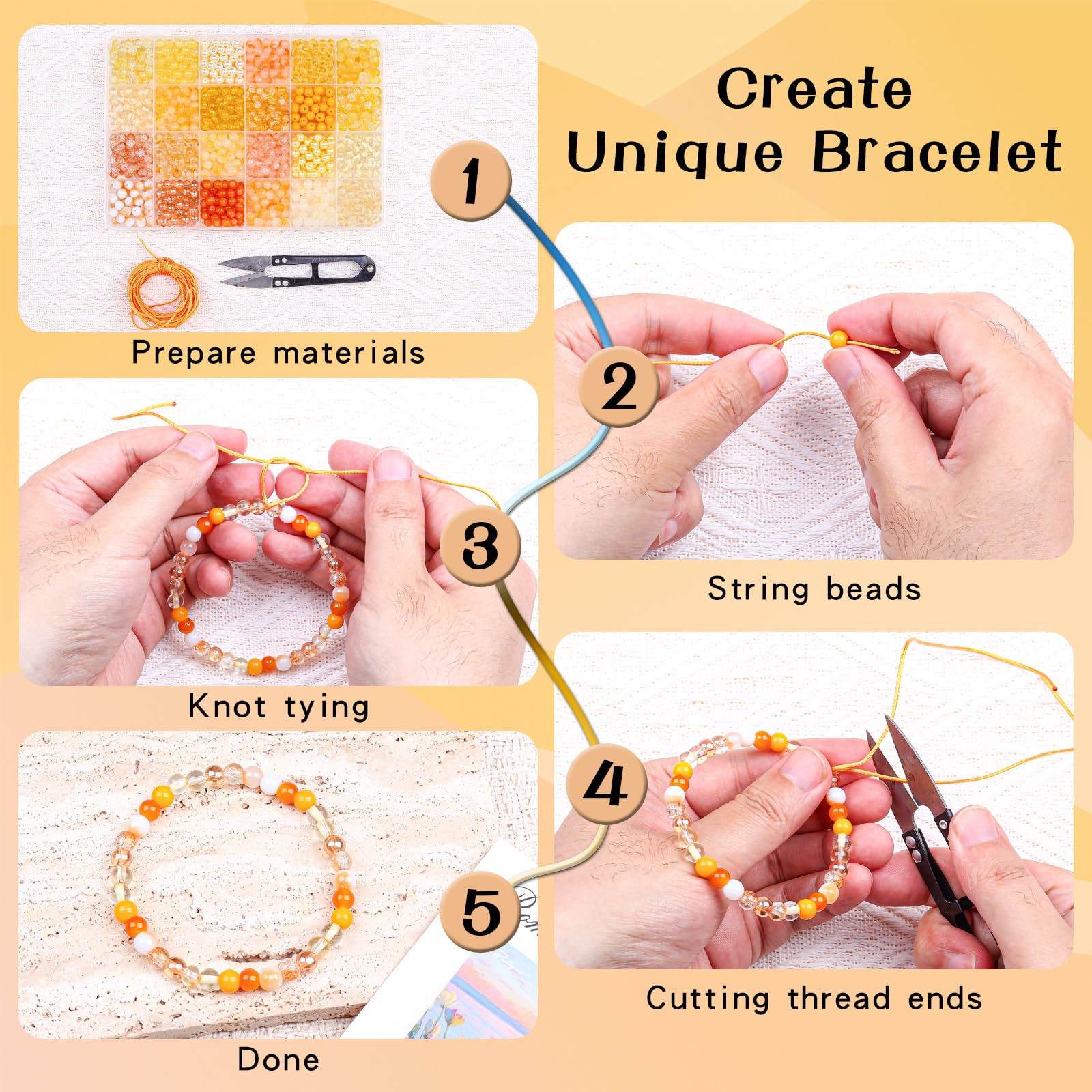 Kit di perline di vetro da 6 mm, 144 colori assortiti, perline in vetro di cristallo per la creazione di gioielli e artigianato fai da te, bracciali, collane, artigianato fai da te e progetti di