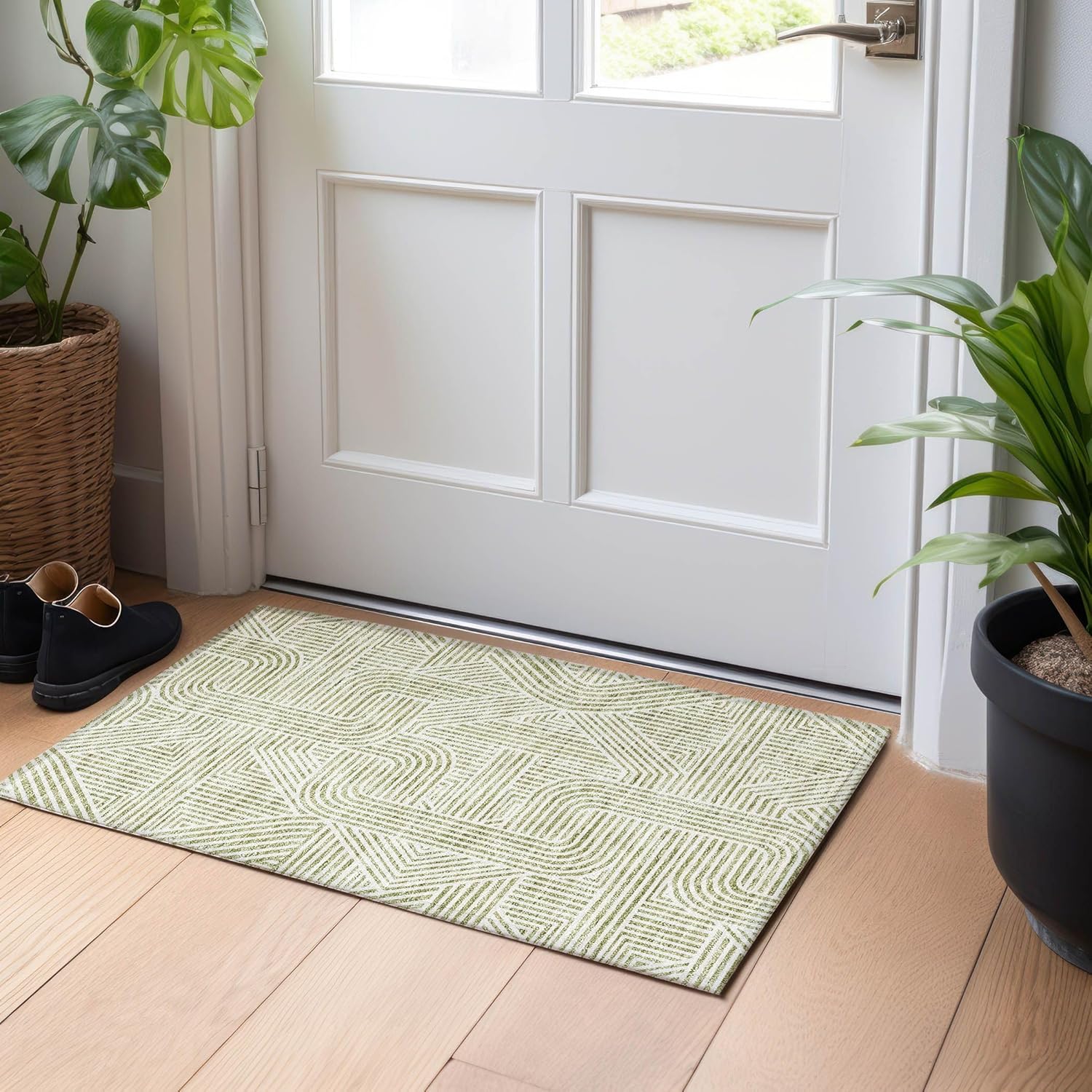 Addison Rugs Chantille ACN917 Green 1'8" x 2'6" Indoor/Outdoor, Machine Washable, Easy Clean, Non Shedding, Bedroom, Living Room, Dining Room, Kitchen, Patio Rug