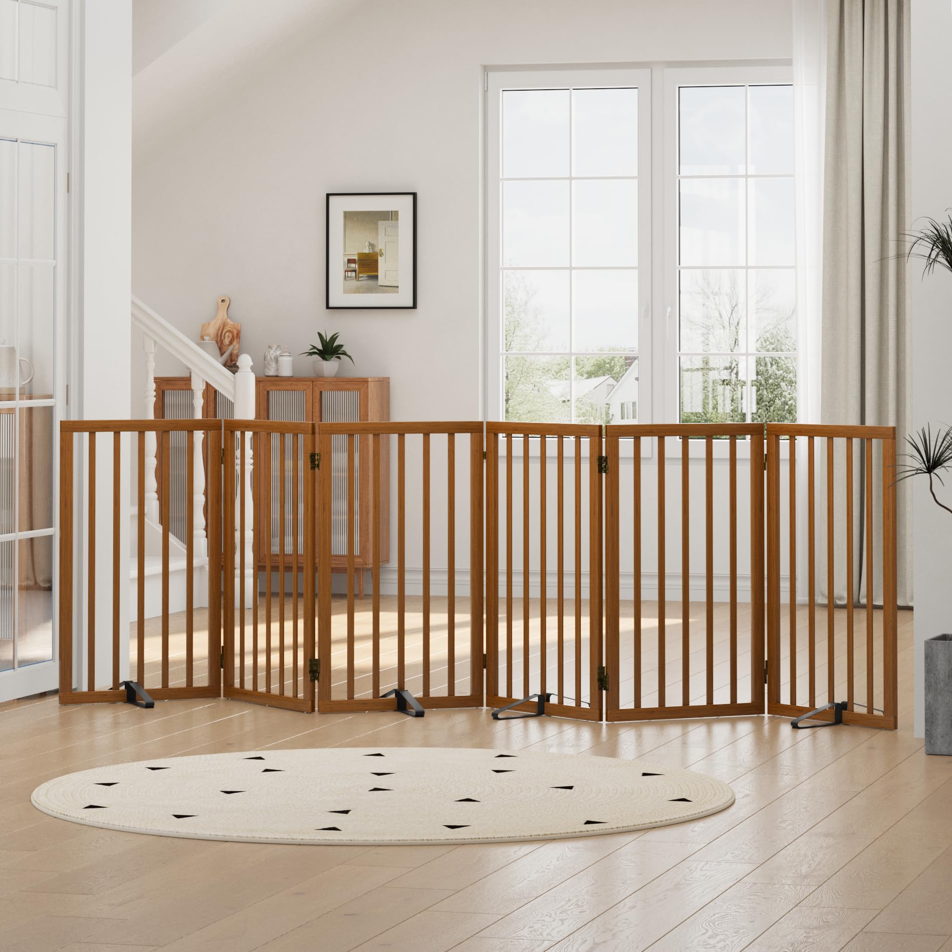 Hundegitter für Türen, Hohes Hundegitter für den Innenbereich, Faltbare Haustiergitter für Türen Schlafzimmer, Freistehendes Welpengitter mit Metallstützen, Raumteiler 3 Paneele (Weiß)