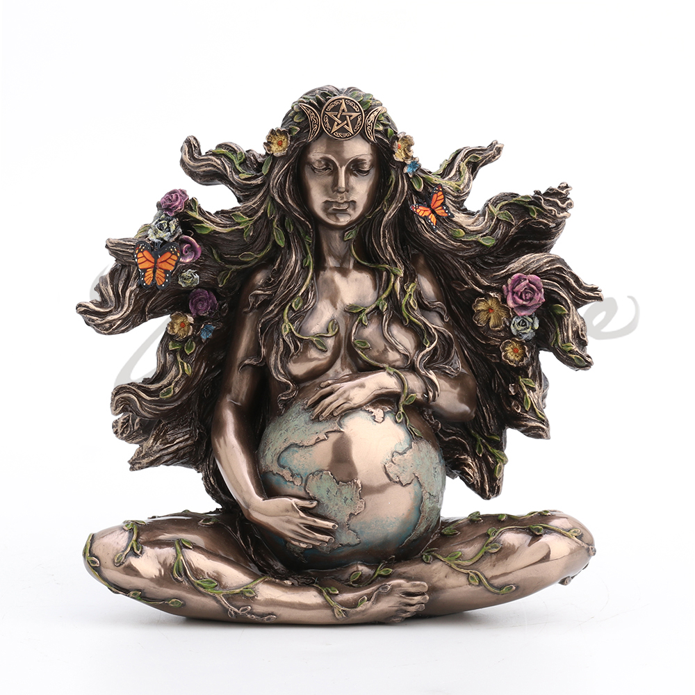 Estatua Gaia sentada embarazada 17.5 cm en resina y bronce miniatura 7