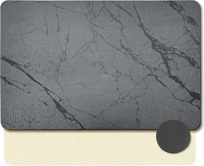 Diatomaceous Stone Bath Mat XL (32" x 20") | Anti-Slip, Multi-Use Quick-Dry, Ultra Absorbent, Marble-Pattern Diatomite Mat | Gray