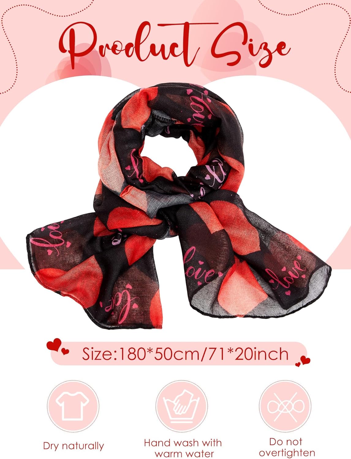 Patelai 4 Pcs Valentine Scarf for Women Heart Print Scarf Valentines Shawl for Girl Christmas Birthday Valentine Gift - Image 2