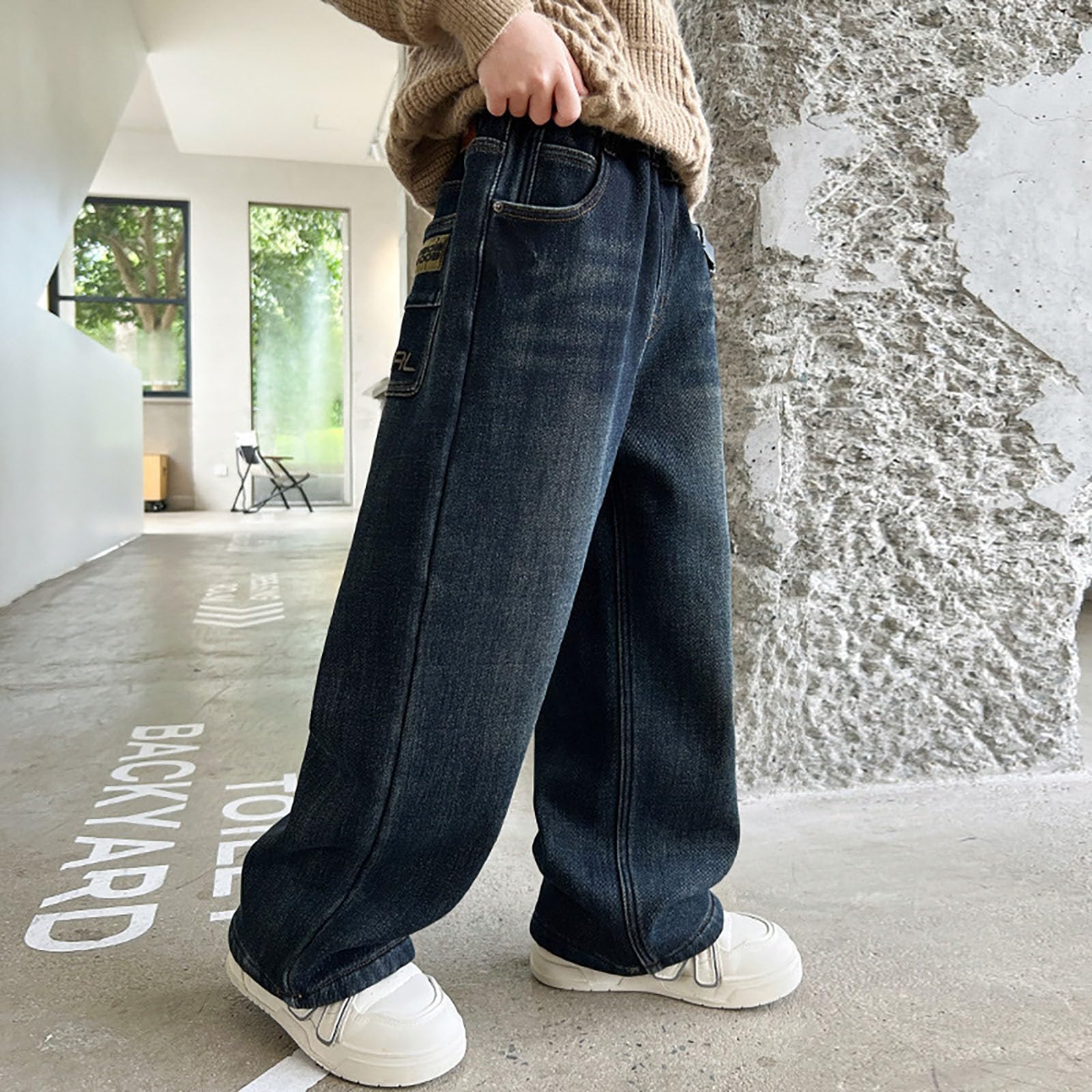 Genérico Vaqueros elásticos para niño Corte Amplio sin apretar Calidez y transpirabilidad Elásticos y cómodos Estilo Streetwear Actual Vaqueros de Pierna Recta Confort en Todo el año