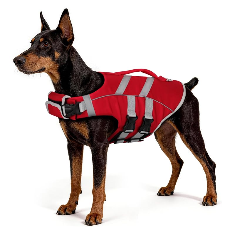 Colete salva-vidas para cães com tecido ripstop, alça de resgate e faixas refletivas Paiaite, vermelho, tamanho S (3,18–4,54 kg)