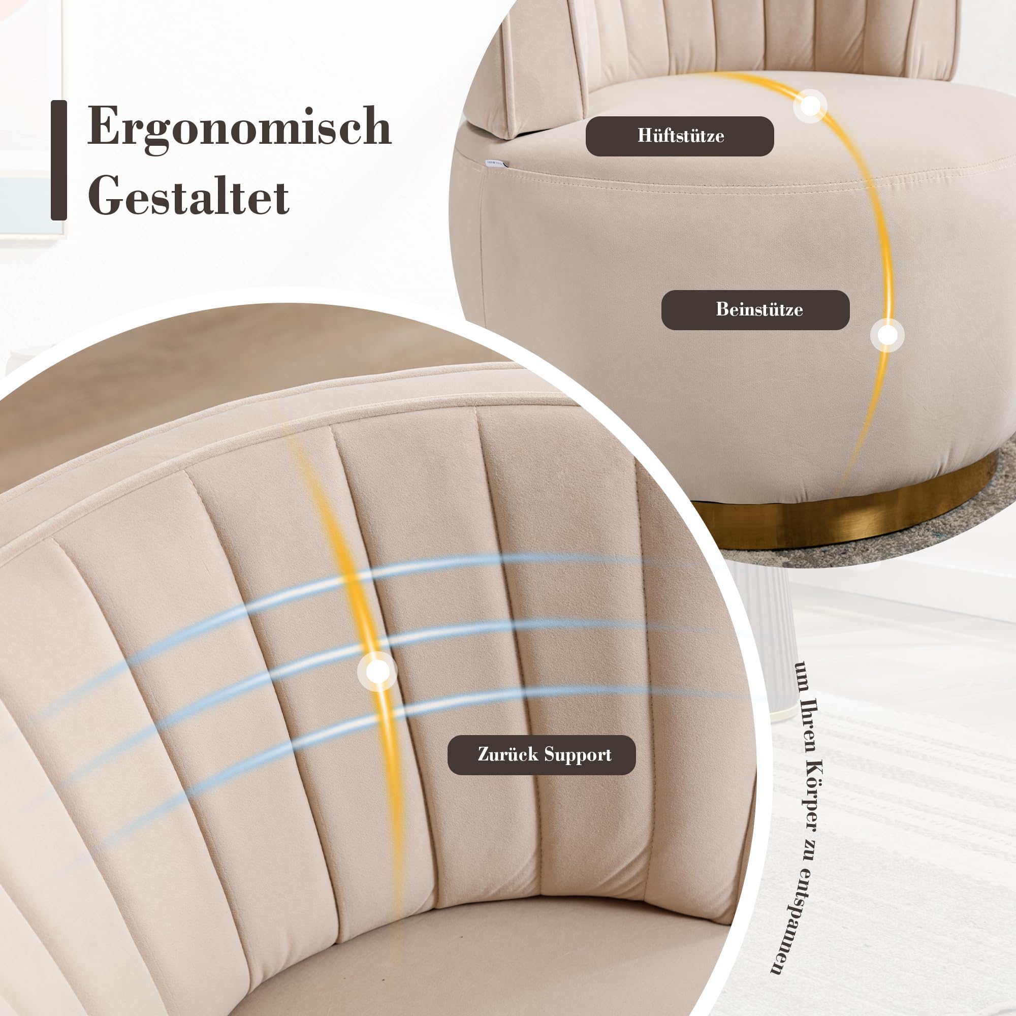 Silla giratoria moderna de 360 grados, silla giratoria redonda, acabado de terciopelo suave, respaldo cómodo, estructura estable, sillas de salón, sillas de barril, adecuadas para sala de estar