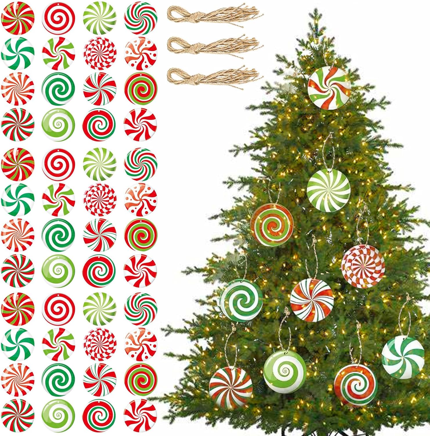 Pack of 48 Christmas Tree Decorations, Christmas Lollipop Ornaments, Christmas Decoration for Christmas Tree, New Year Party