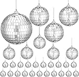 30Pcs Small Mirror Disco Ball, Christmas Ball Ornaments, Silver Hanging Decorations Reflective Mirror Ball Cake DecoratioDisco Party Supplies for Wedding Christmas Festive, 1.18in Diameter… 3cm