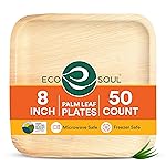 ECO SOUL Palm Leaf Plates 8(50 Count) Square Compostable Bamboo Plates Heavy- Duty, Biodegradable Eco-Friendly Dinnerware for Christmas Party Dinner, Wedding, Holiday & Event