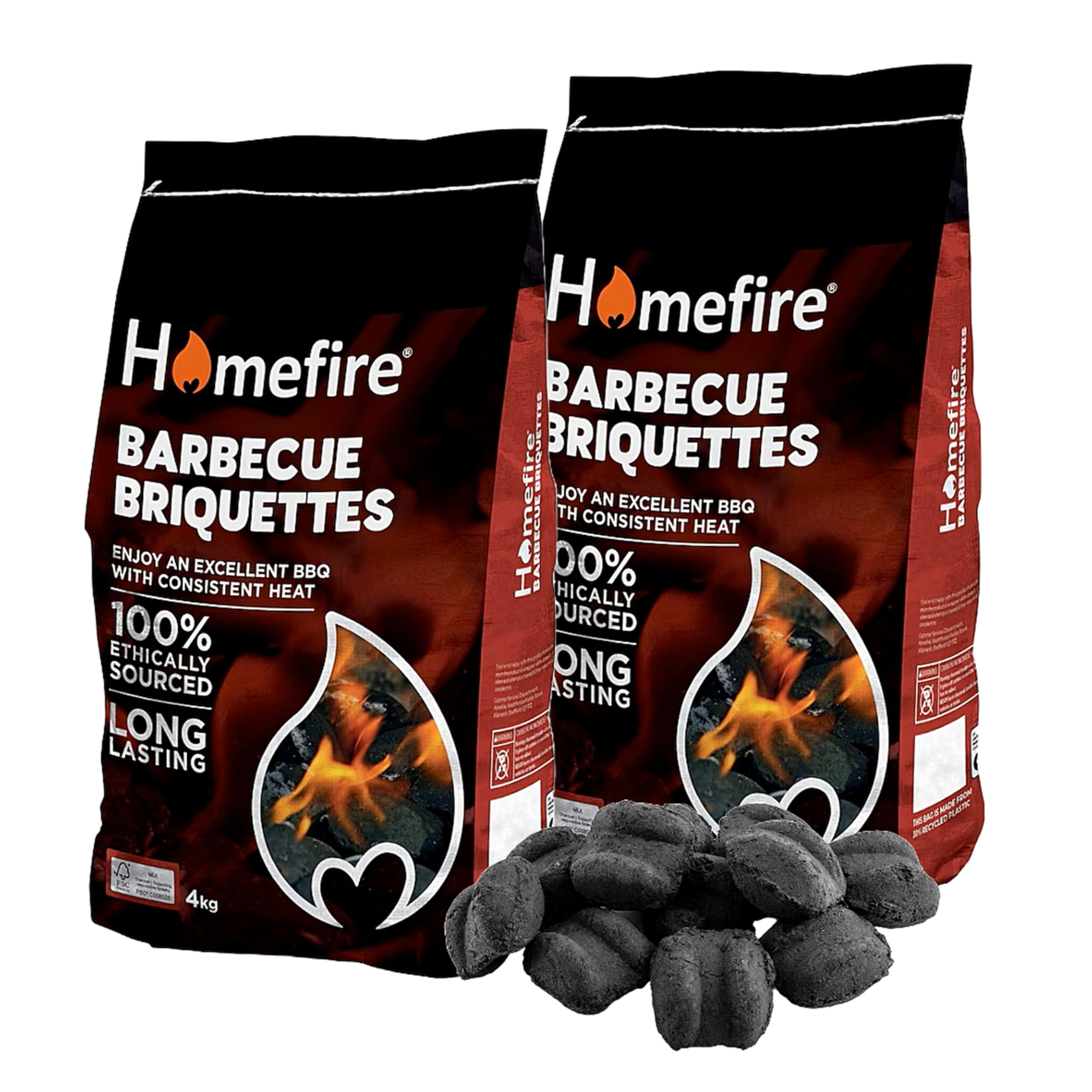 Charcoal Briquettes BBQ Grill Bulk Buy - Pack of 2 x 4kg Long Lasting Barbecues Charcoal Briquettes Bags with Topline Card for Outdoor BBQs, Camping, Garden Events