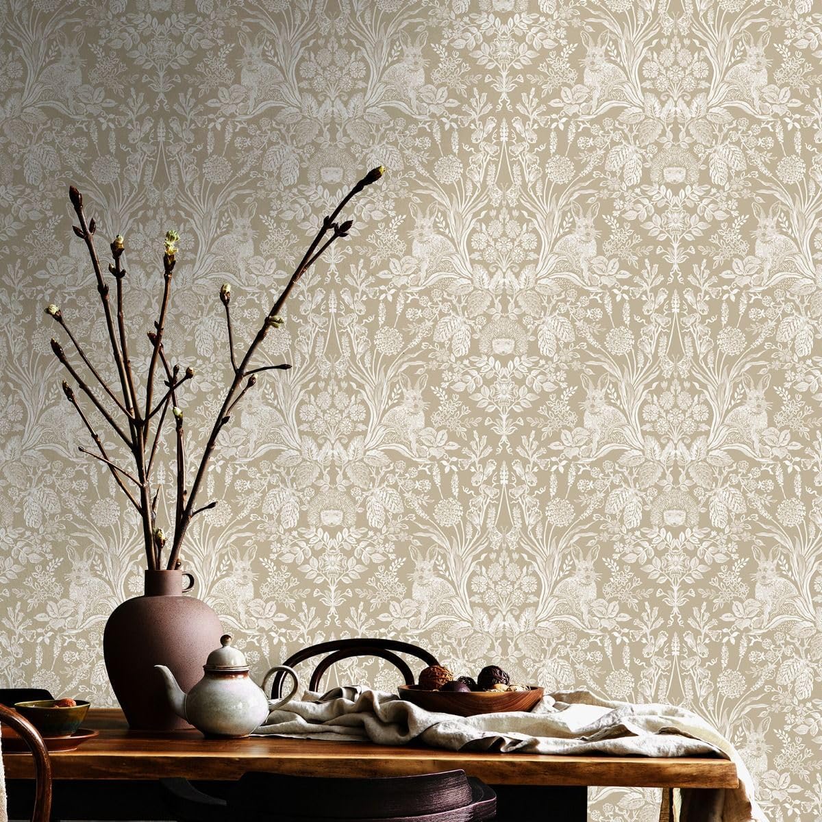 Harlen Woodland Damask Wallpaper Grey Holden 90160