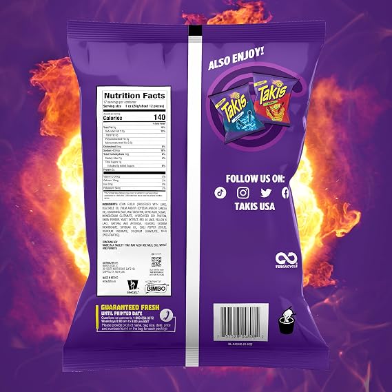 Takis Fuego 17 oz Fiesta Size Bag, Hot Chili Pepper & Lime Flavored Extreme Spicy Rolled Tortilla Chips (Pack of 2)