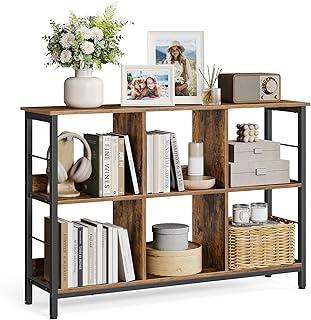 VASAGLE Regal mit 2 Ebenen, Bücherregal, Standregal mit 6 Fächern, für Wohnzimmer, Schlafzimmer, Arbeitszimmer, Küche, 33 x 120 x 80 cm, vintagebraun-schwarz LLS104B01