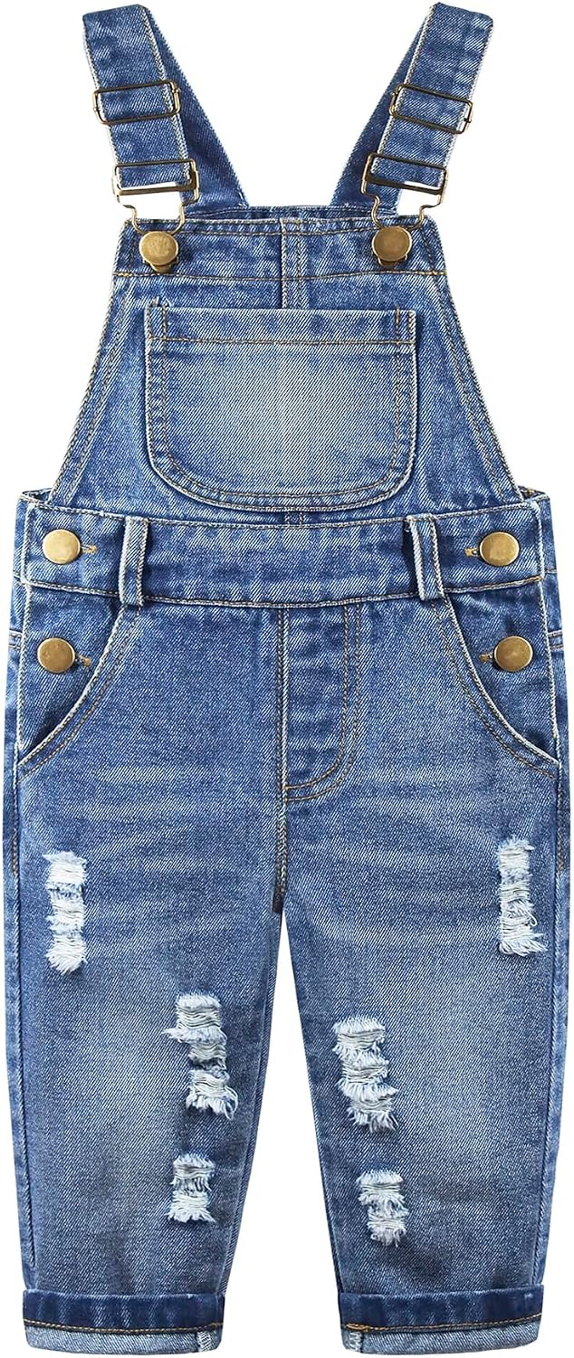 KIDSCOOL Toddler Baby Denim Overalls Ripped Distressed Jean Bib Romper | Toddler baby denim overalls, unisex ripped distressed jean bib romper jumpsuit, infant pocket summer spring playsuit outfit