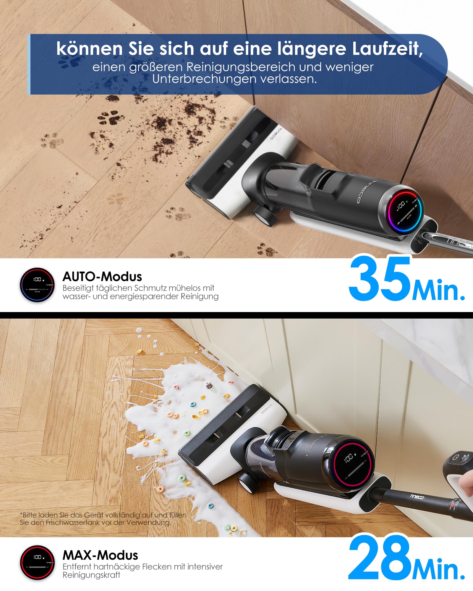 Tineco Floor One S5 Smart Nass-Trocken-Sauger mit iLoop Technologie, All-in-One-Nass Trockensauger Kabellos mit Dual-Tank-Design | Selbstreinigung LED-Display für Harte Boden,Tierhaare