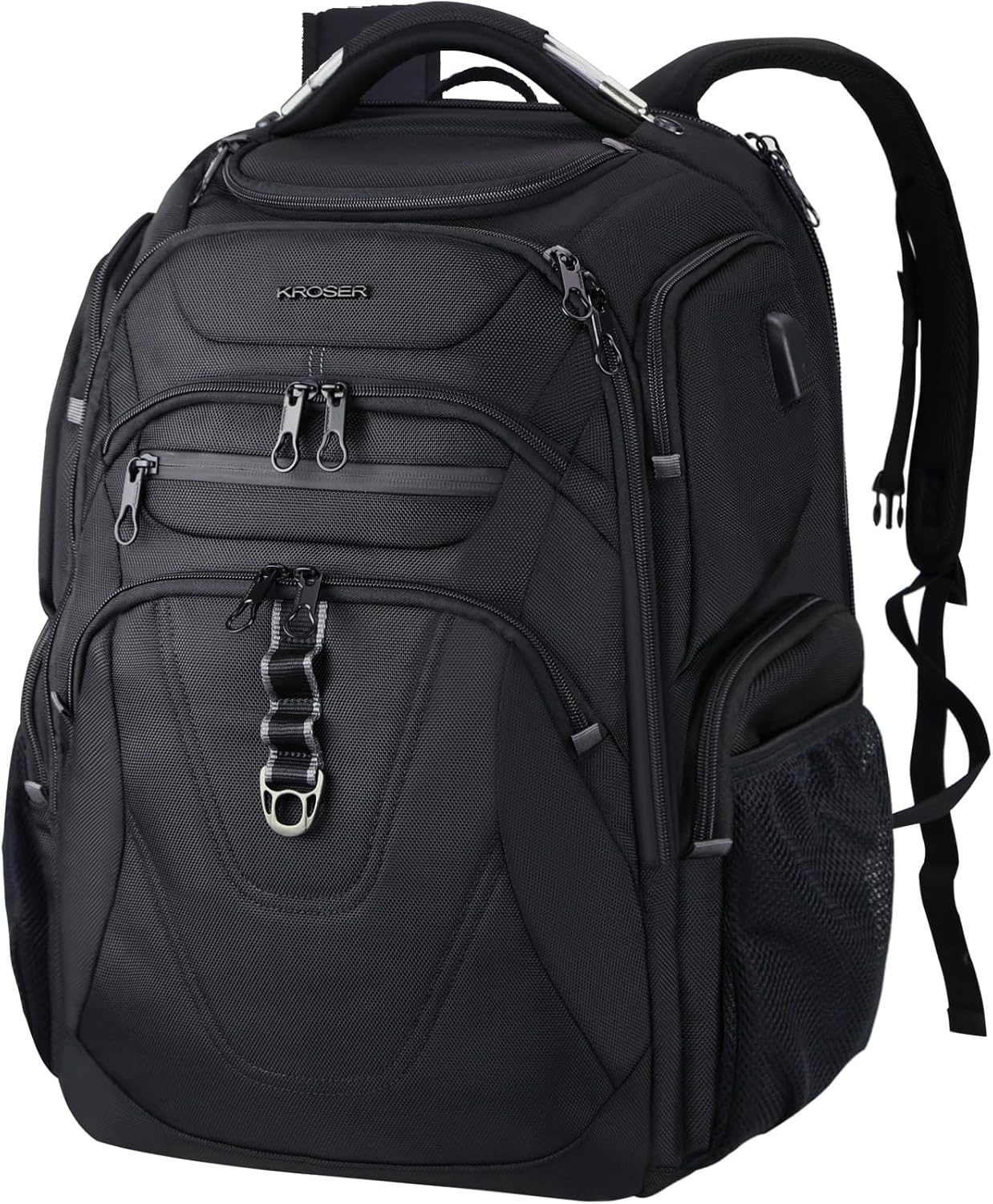 kroser tsa friendly travel laptop backpack 18.4 inch xxxl gaming backpack water-repellent college daypack business backpack with rfid pockets & usb port for men/women-black black grey 18.4 inch