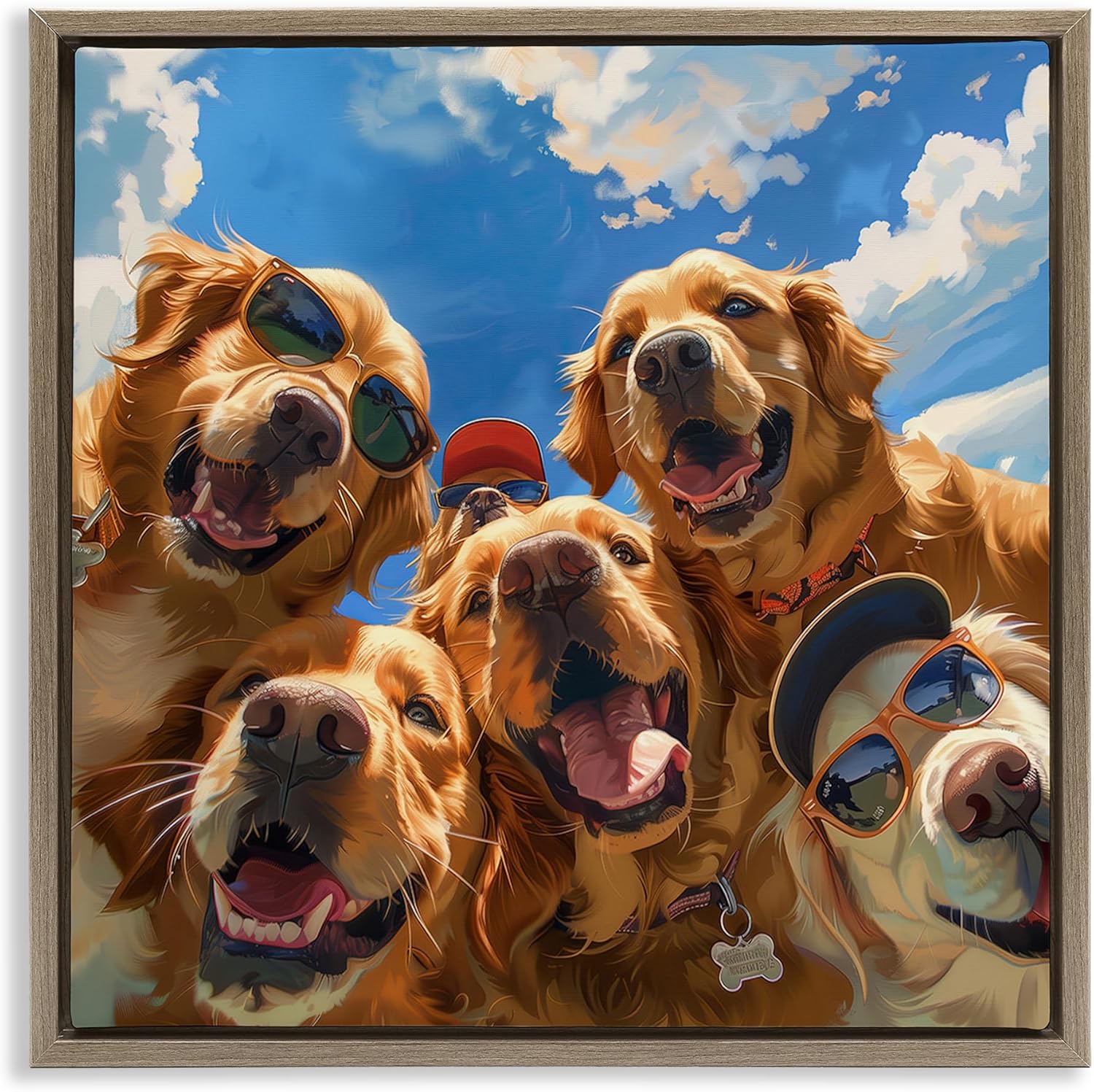 Stupell Industries Golden Retriever Group Selfie Brown Floater Framed Canvas Wall Art Design by Jim Baldwin, 18 x 18