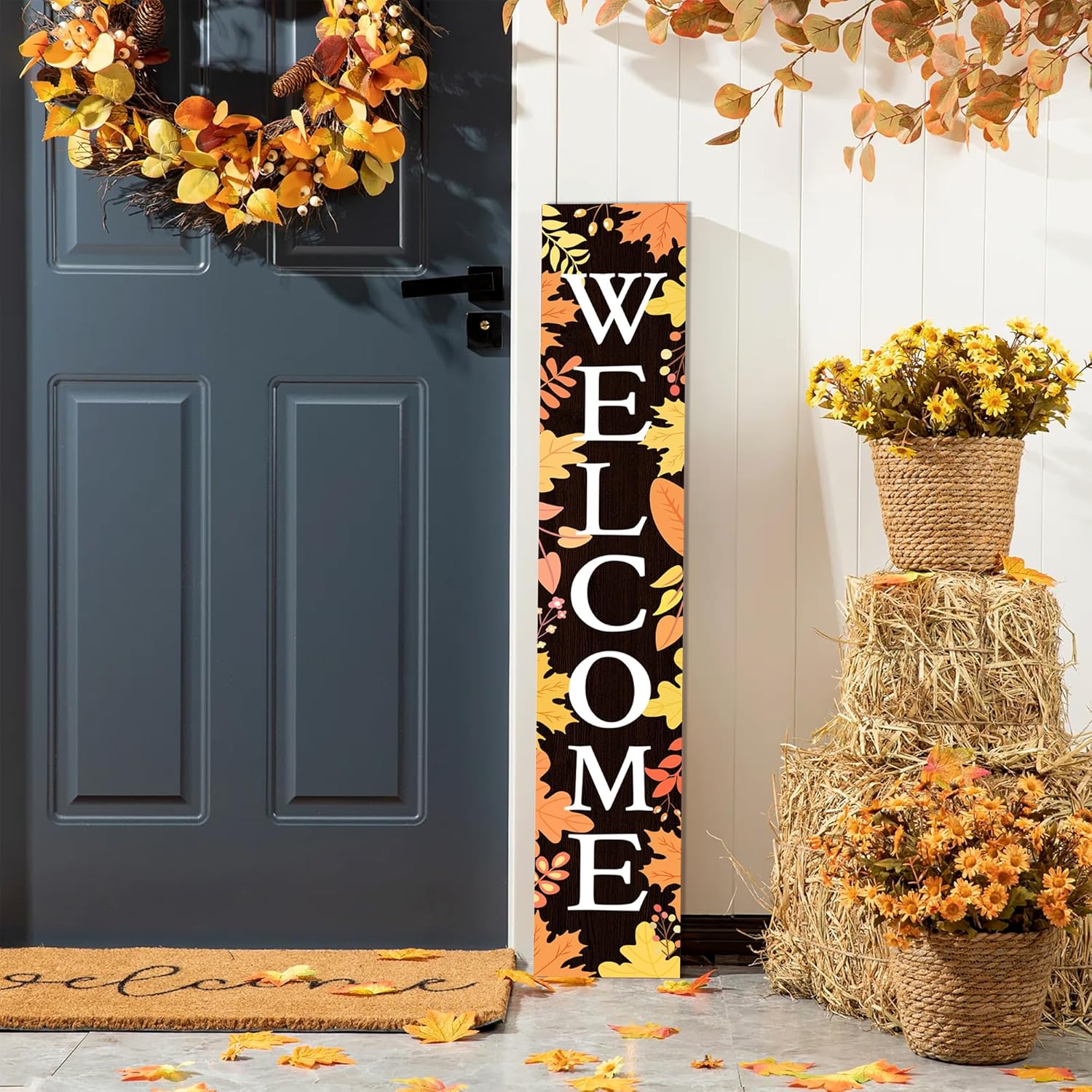 Fall Sign for Front Porch Standing, Autumn Wooden