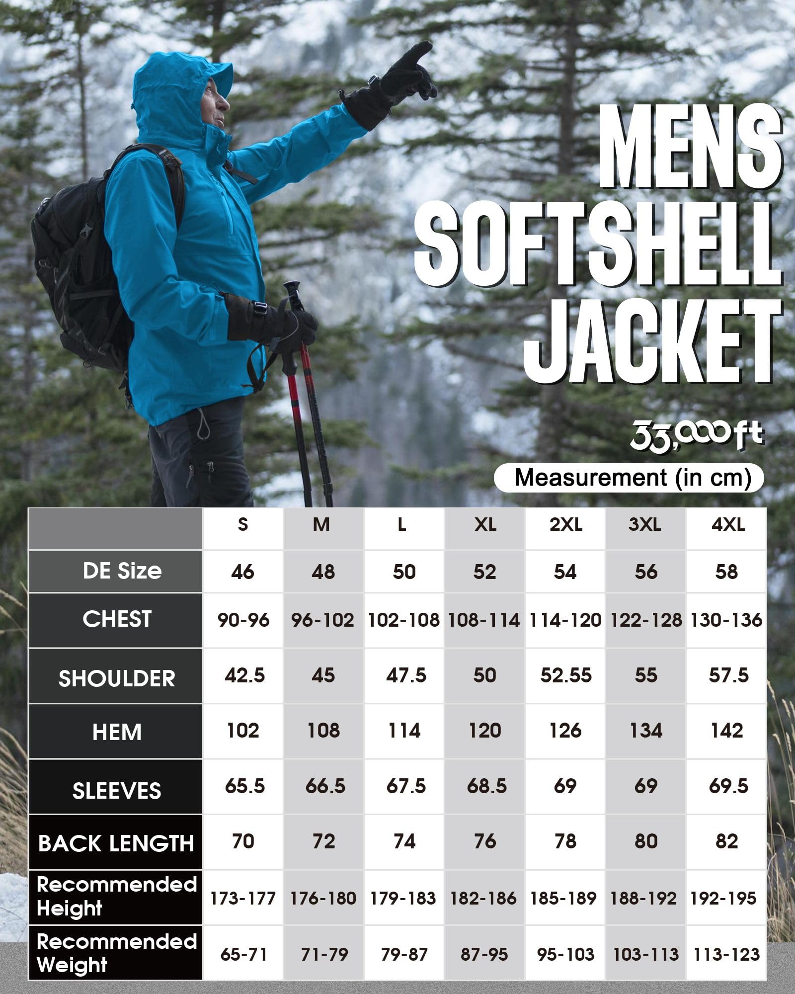 33,000ft Chaqueta softshell para hombre, resistente al agua, resistente al viento, transpirable, chaqueta de entretiempo ligera, con capucha, cortavientos para correr, ciclismo