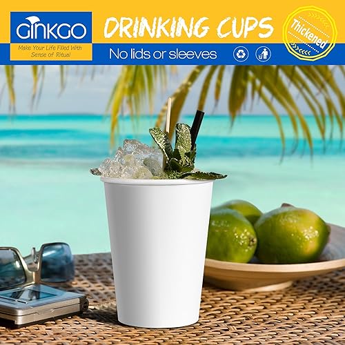 Miniatura 6 de Ginkgo 200 tazas de café desechables de 12 onzas a prueba de fugas, tazas de papel espesadas de papel blanco caliente tazas de café caliente