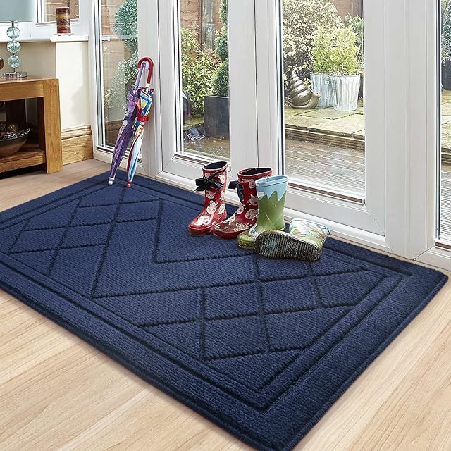 Color G Door Mats Indoor, Non-slip Dirt Trapper Doormat, Soft Machine Washable, Absorbent Front Door Entryway Rug, Low-profile Inside Floor Mat for House Entrance, 50 x 80 cm (Blue)