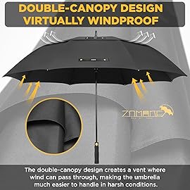 ZOMAKE Golf Umbrella Windproof, Extra Large Oversized Heavy Duty Double Canopy for Rain, Sports Games & Push Cart(62inch,Charcoal Black)