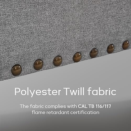 Miniatura 8 de HUIMO Banco otomano de almacenamiento de 51 pulgadas con bandeja extraíble, tela de mezcla de lino y algodón, botones acolchados, bisagra de Bandeja