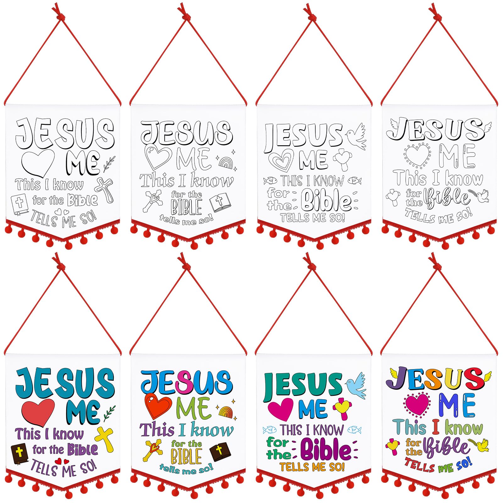 VitalCozy 24 Sets Religious Crafts for Kids Christian Color Your Own Religious Banners for Kids DIY Jesus Loves Me Banners Sunday School Party Favor Game Activities