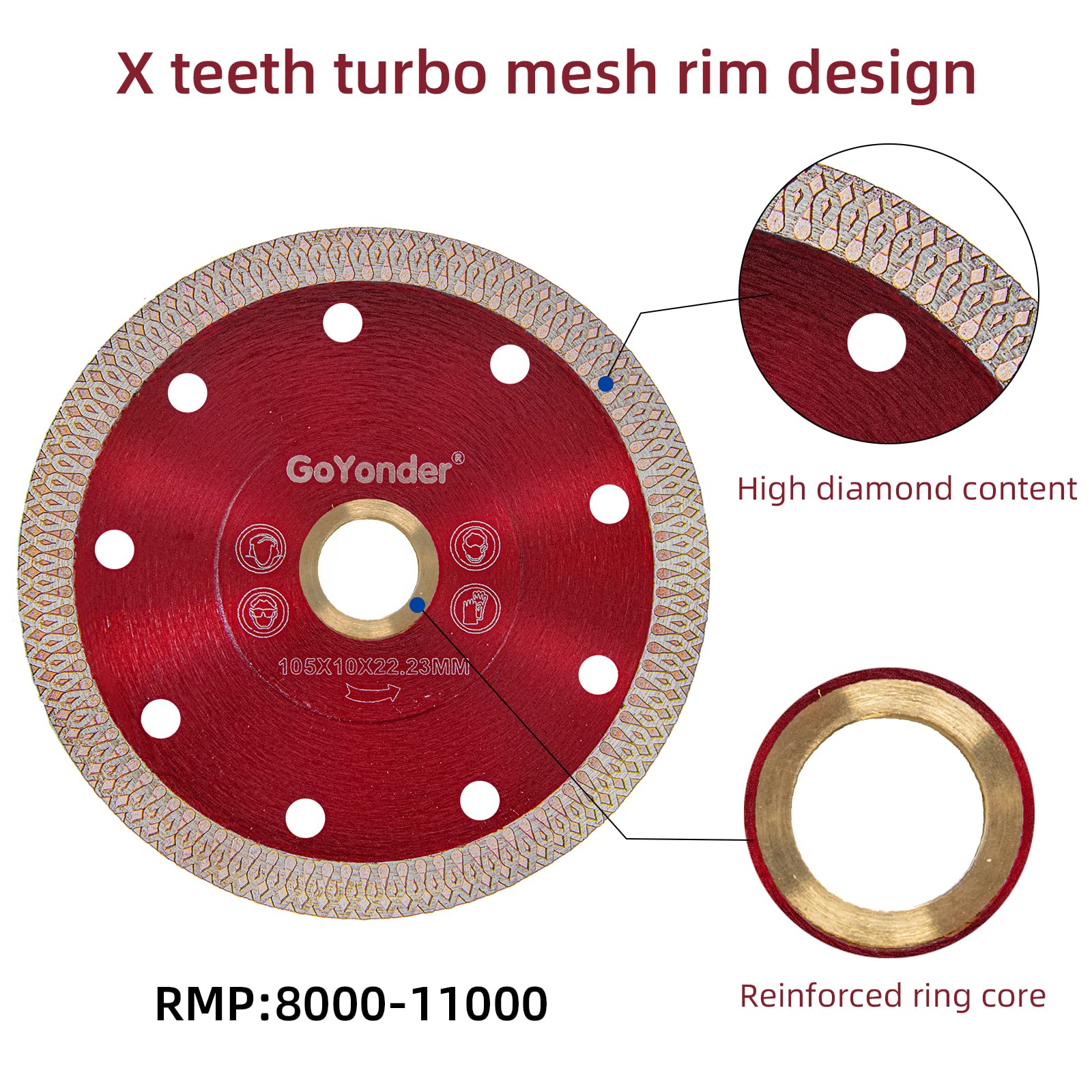 4.5 Inch Super Thin Diamond Tile Saw Blade For Angle Grinder - Dry/Wet Cutting For Ceramic, Concrete, Granite (Red X10) - View #10