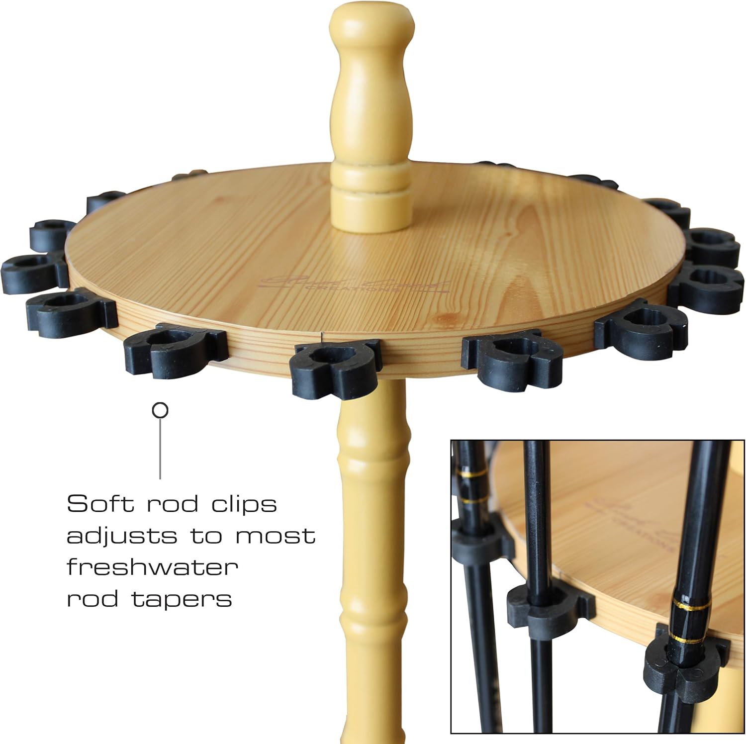 Rush Creek Creations Round 16 Fishing Rod Storage Rack - Features Traditional Handcrafted Wood Post - No Tool Assembly, Wood Grain Laminate : Everything Else