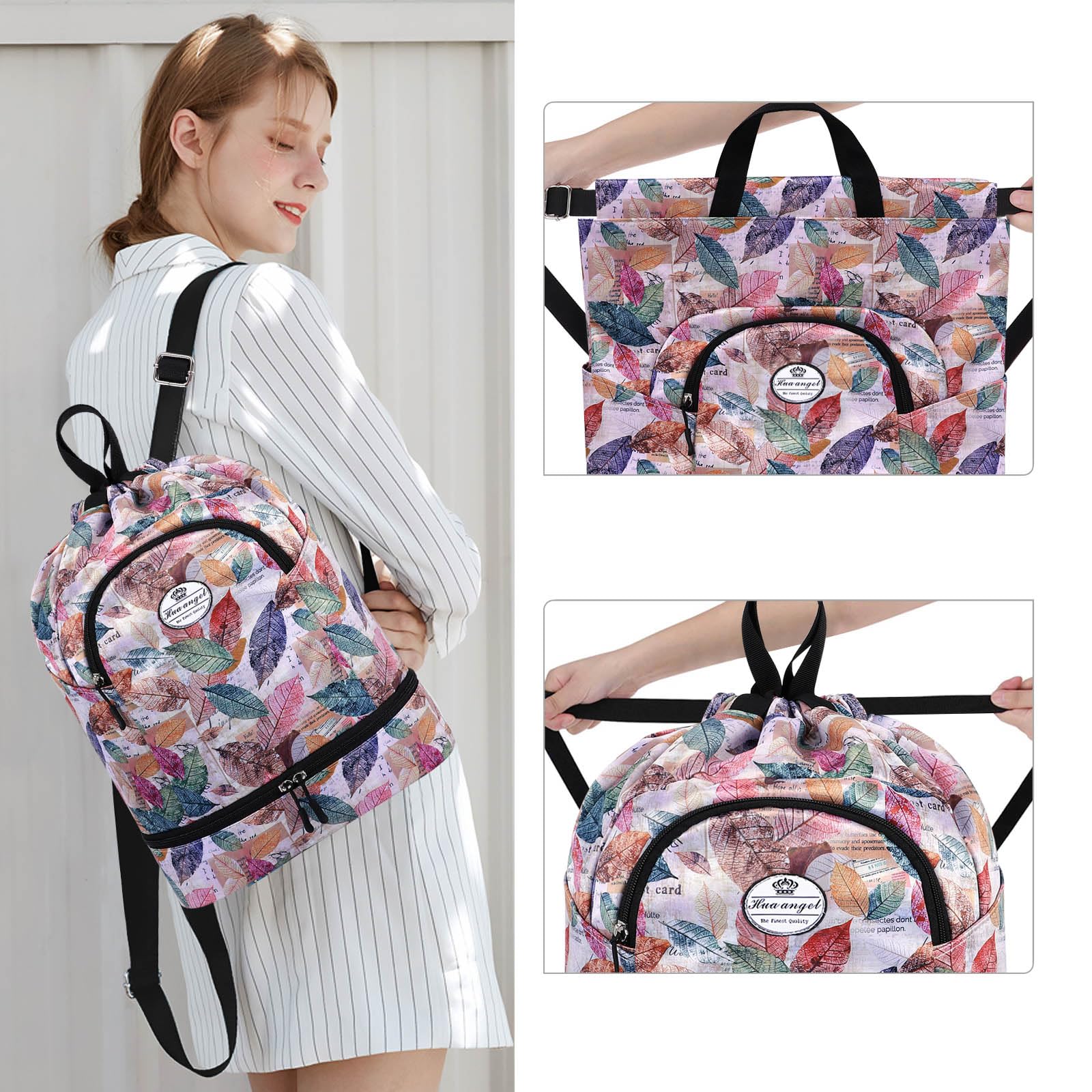 HUA ANGEL Unisex Drawstring Backpack Sports Gym Bag Drawstring Bag Weekend Daypack with Shoe Compartment for Women Men Basketball Football Outdoor Fitness Yoga Swimming Beach - Image 2