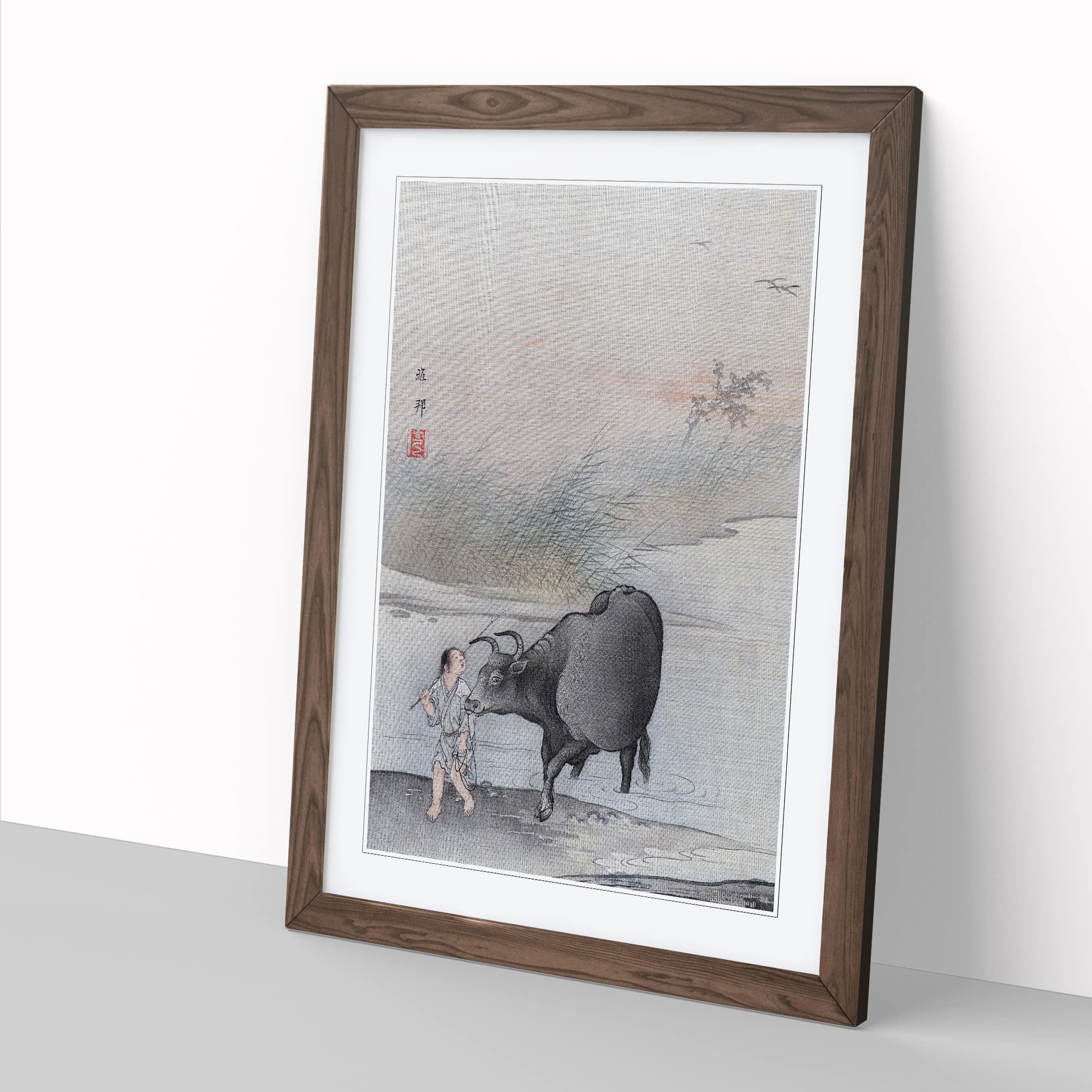 Cow At The Rivers Edge By Hashimoto Gaho Asian Japanese Framed Wall Art Print - Image 2