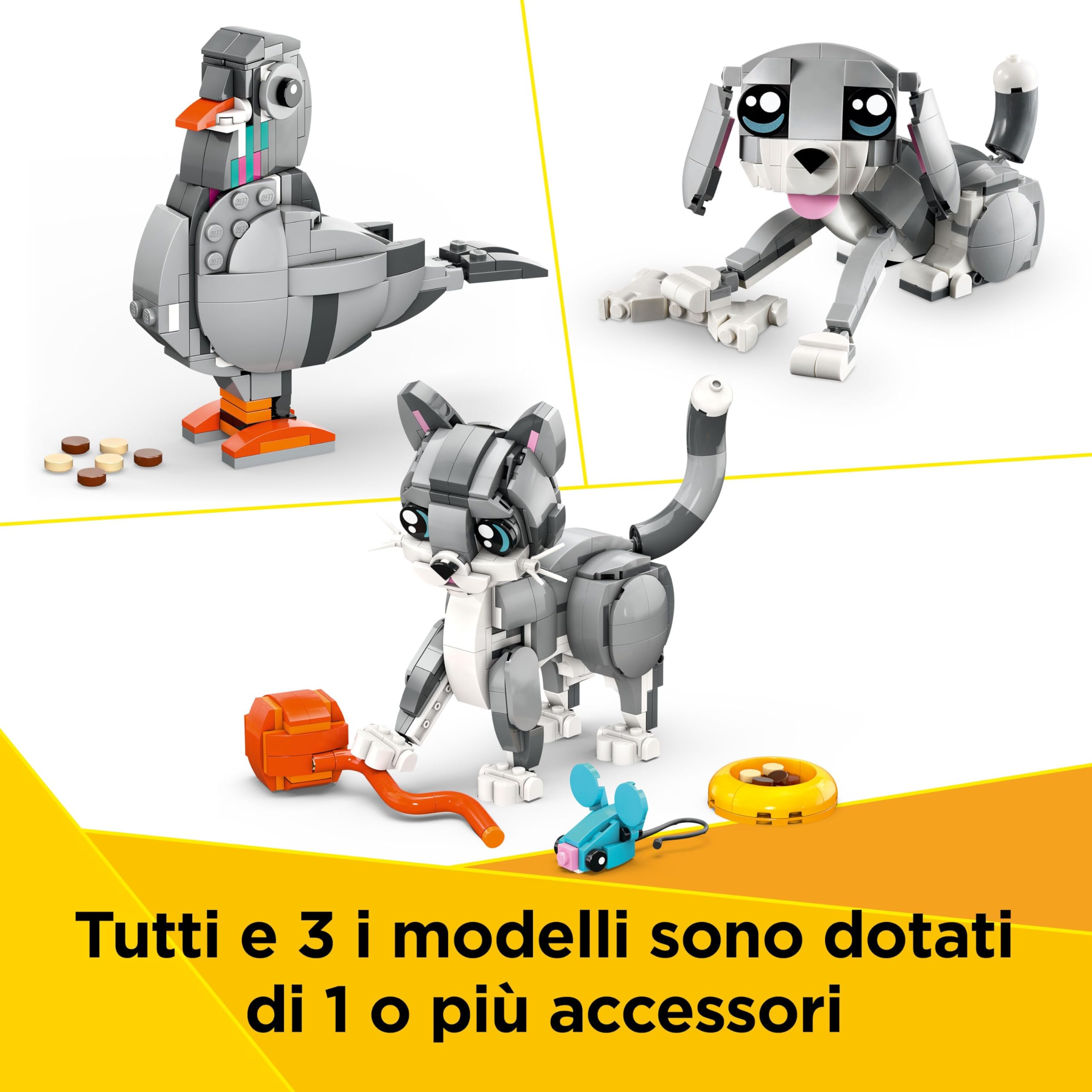 LEGO Creator 3 in 1 Gatto Giocoso Giocattolo - Animale che si Trasforma in Piccione o in Cane Domestico - Regalo di Compleanno Creativo per Bambine e Bambini da 8 Anni in su - 31163