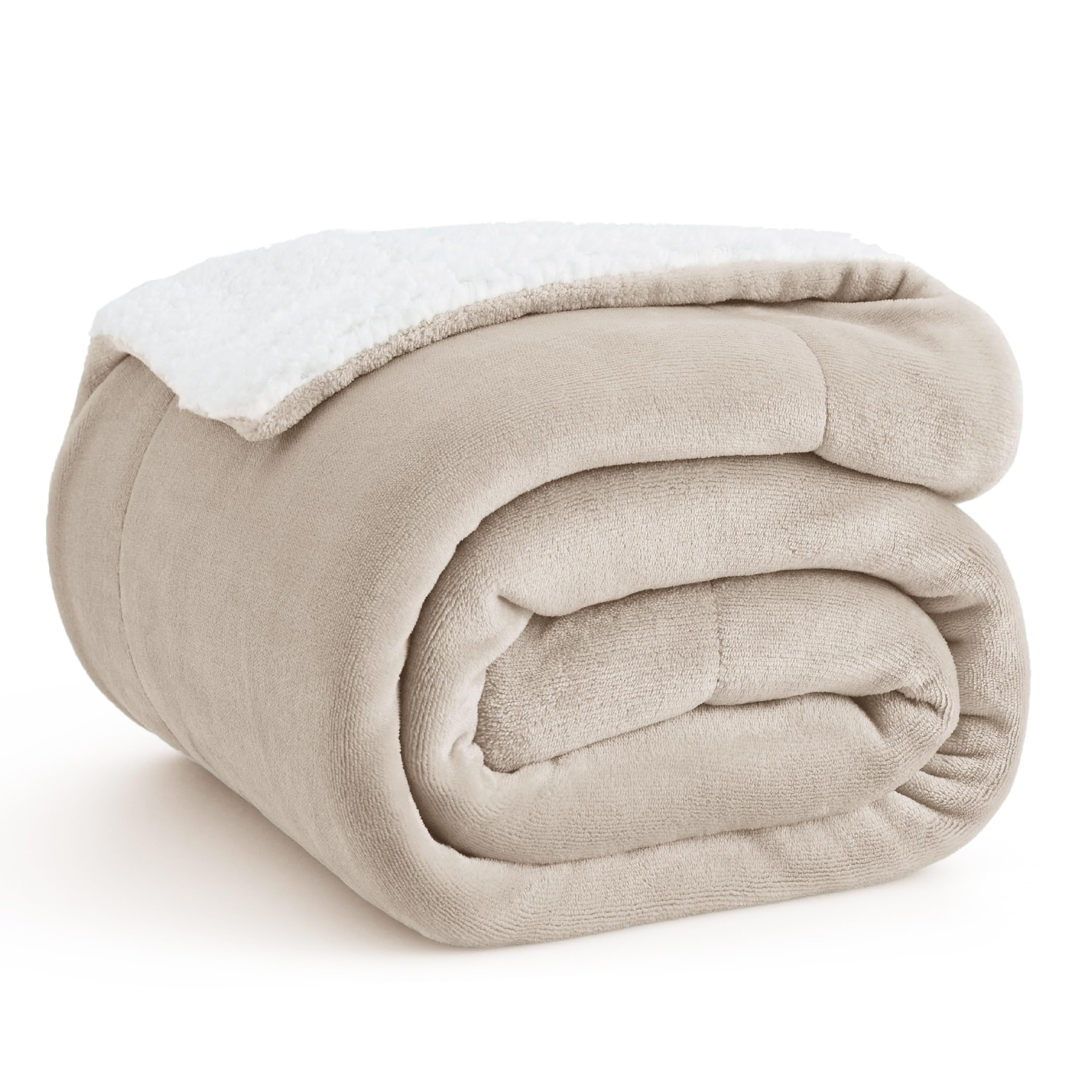 Bedsure GentleSoft Sherpa Fleece Throw Blanket for Couch, Non-Heated, Thick and Warm Throw for Women and Men, Soft Fuzzy Plush Blanket for Winter, Beige, 50x60 Inches