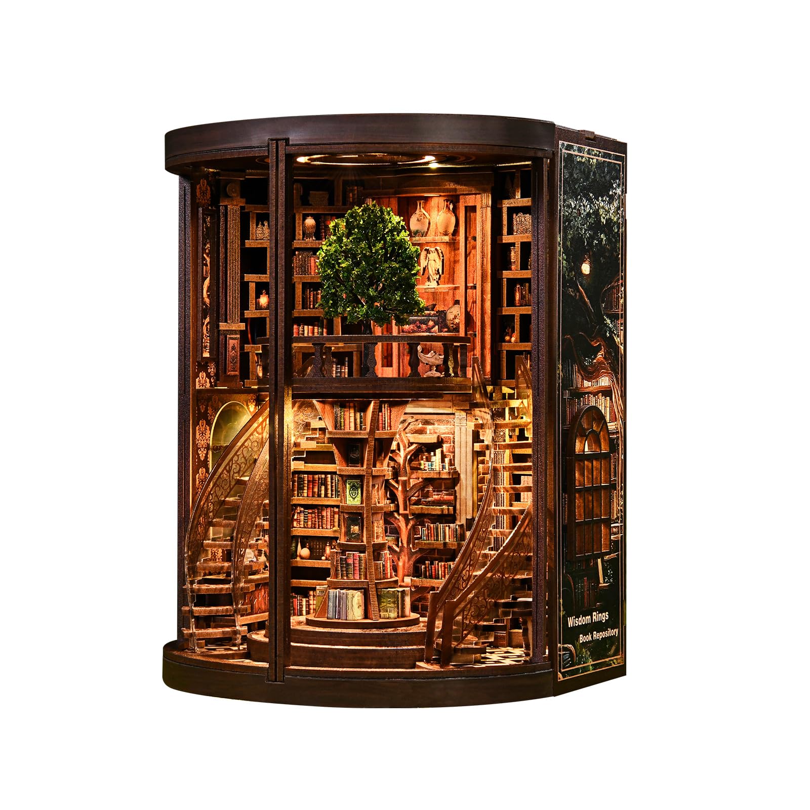 CRESYMME Book Nook Kit DIY Miniature Library Bookshelf Insert LED Wood