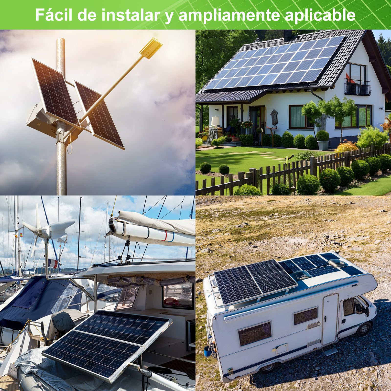 Panel Solar de 50W Kit de 12V: Panel Solar Fotovoltaico Monocristalino de 2x25 W con Controlador de Carga de 10A, 2 Unidades de Cable de Extensión y 2 Pinzas de cocodrilo para Camping