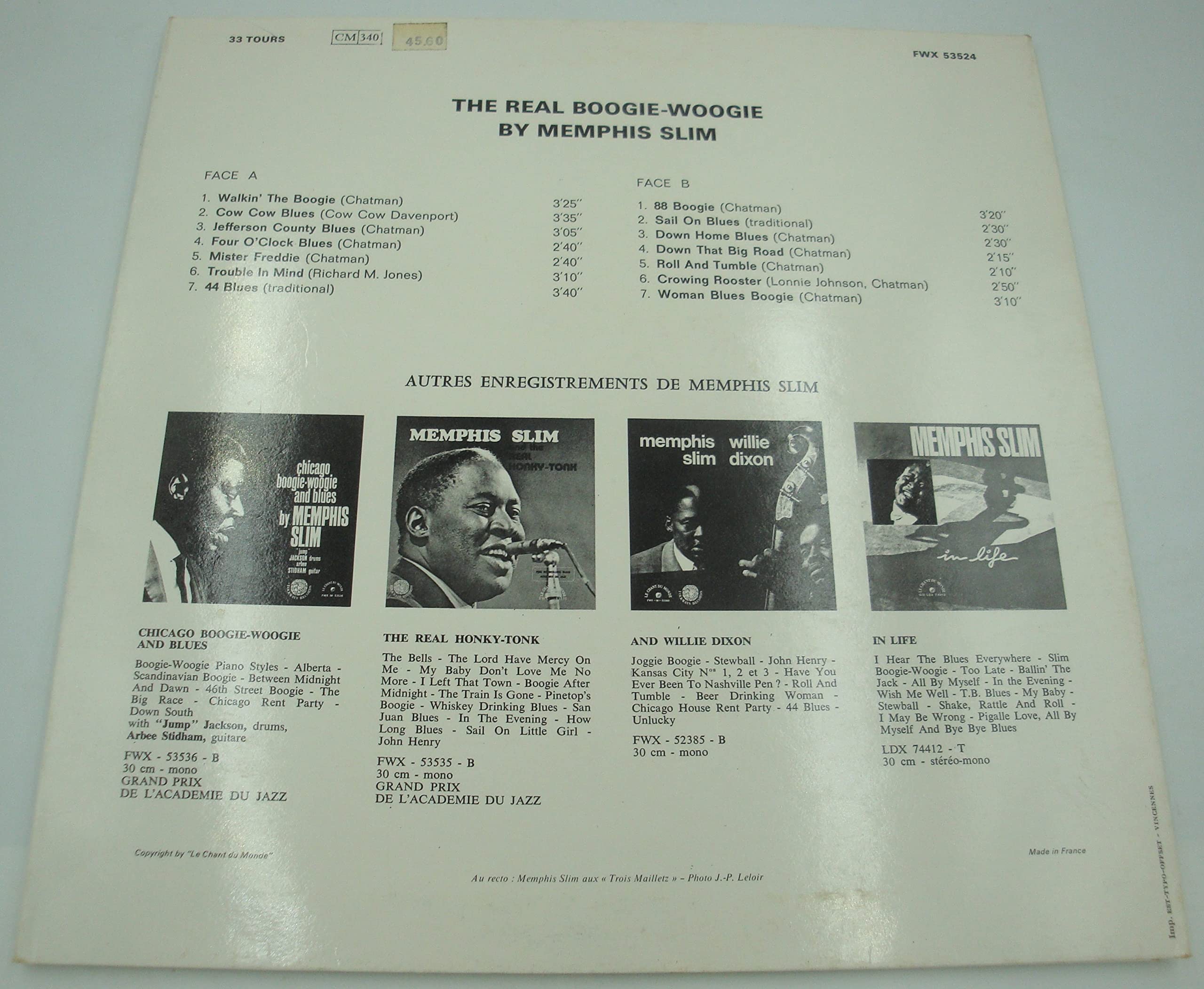 Memphis Slim and the real boogie-Woogie - disque Folkways records FWK 53524