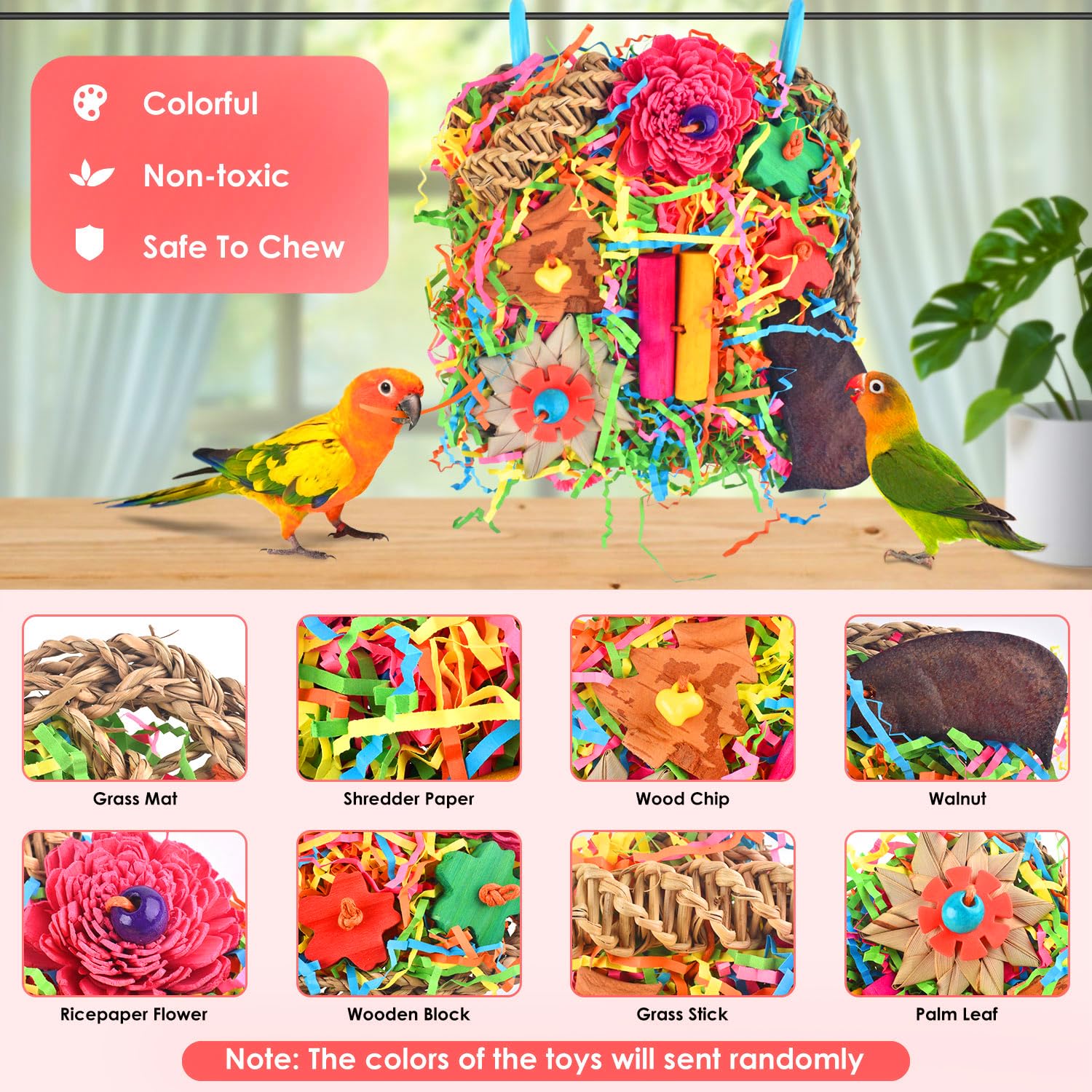 KATUMO Bird Toys, Parakeet Toys Bird Grass Mat Parrot Shredder Toys Lovebird Forage Toys for Cockatiel Conure Lovebird Parakeet Small-Medium Birds - image 3