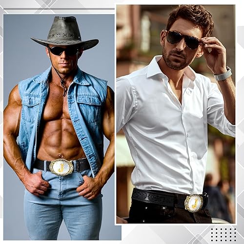 Miniatura 6 de Jadive Cinturón de vaquero para hombre, hebilla de cinturón de vaquero occidental, cinturones de cuero occidental, 1-12 pulgadas de ancho