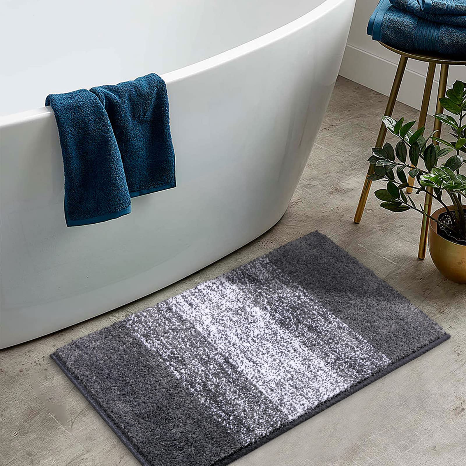 Enyhom Bath Mats for Bathroom 45 x 65 cm Grey Non Slip Absorbent Bath Rug Machine Washable Super Soft Luxury Bathroom Mat - Image 2