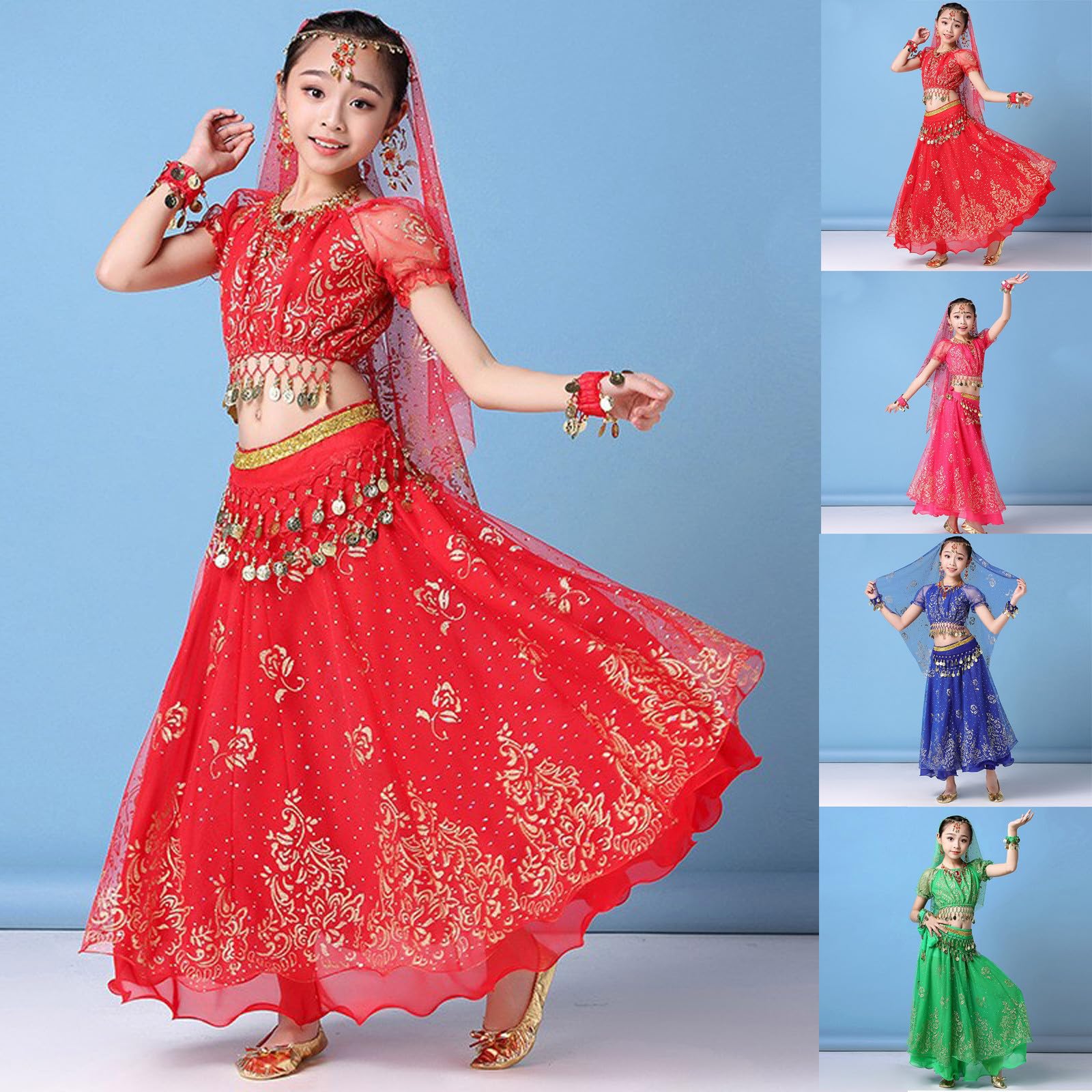 Generico Vestito Odalisca Bambina Ragazze Belly Dance Indianodel Costume Ballo InsiemiCarnevale Orientale Ragazzedanze del Ventre Vestiti Bambin Gonna Frange Ragazze Costume Bambina