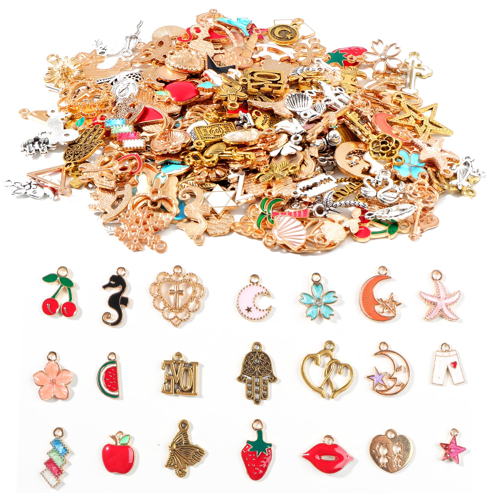 HTTYHT 200 Pieces Charms Wholesale Bulk Jewelry Making Pendants Mixed Enamel Charm for Women Girls DIY Jewelry Necklace Bracelet Earring Craft Supplies