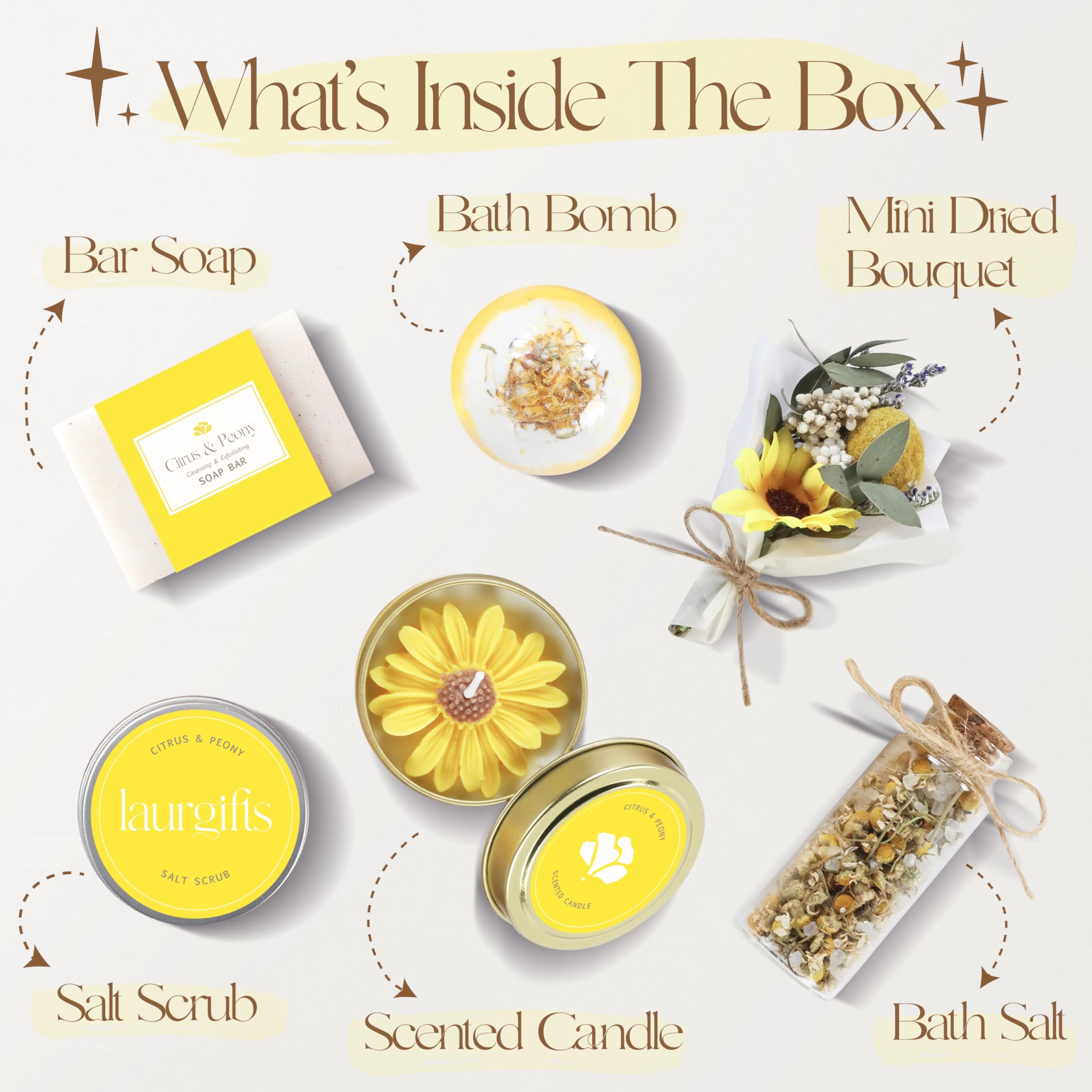 Birthday Gifts for Women – Yellow Sunshine Spa Gift Box, Luxury Bath & Self Care Package with Citrus & Peony Scent for Mom, Sister or Friend