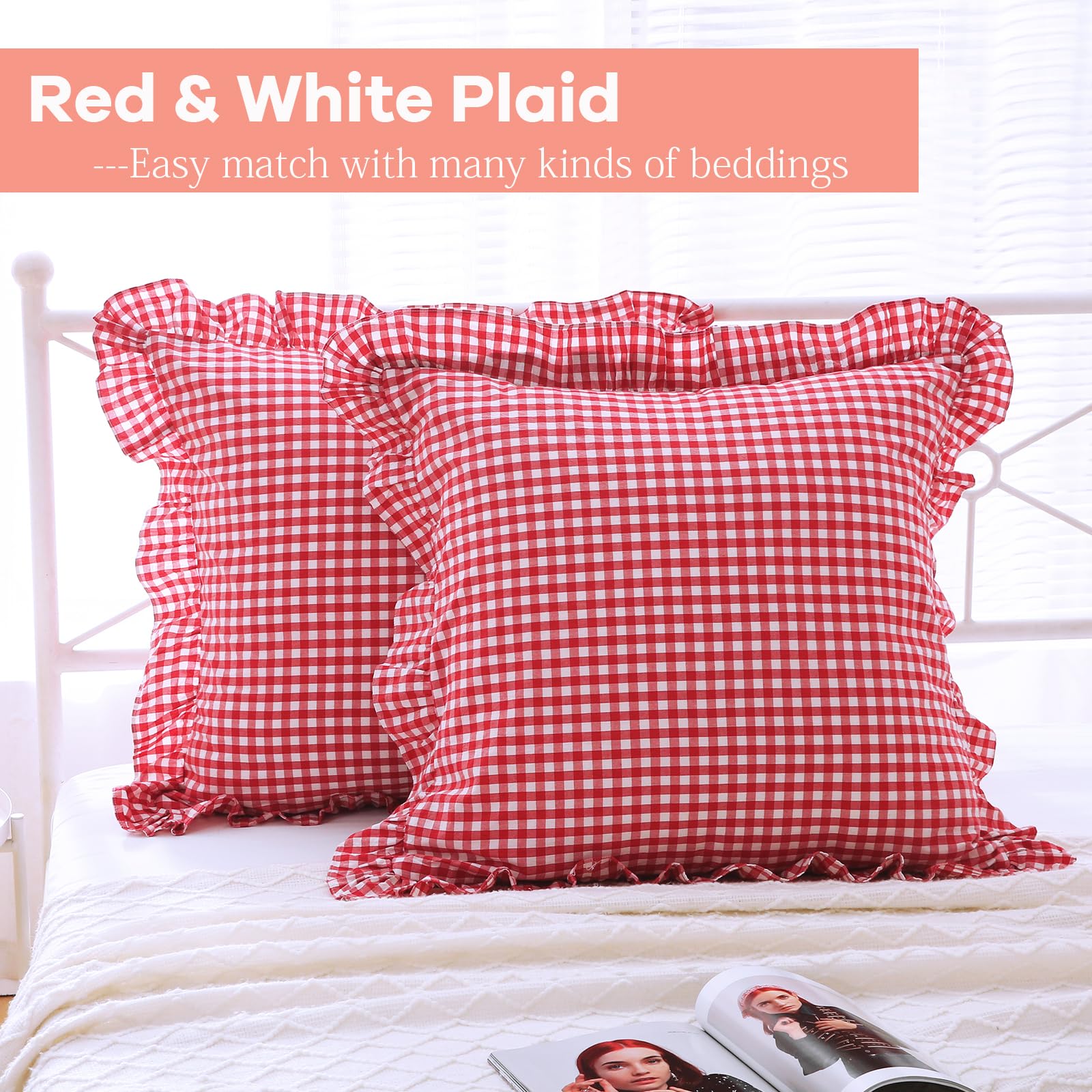 Amazon.com: K MASANIJI 2 Pack Red White Plaid Ruffle Gingham Euro