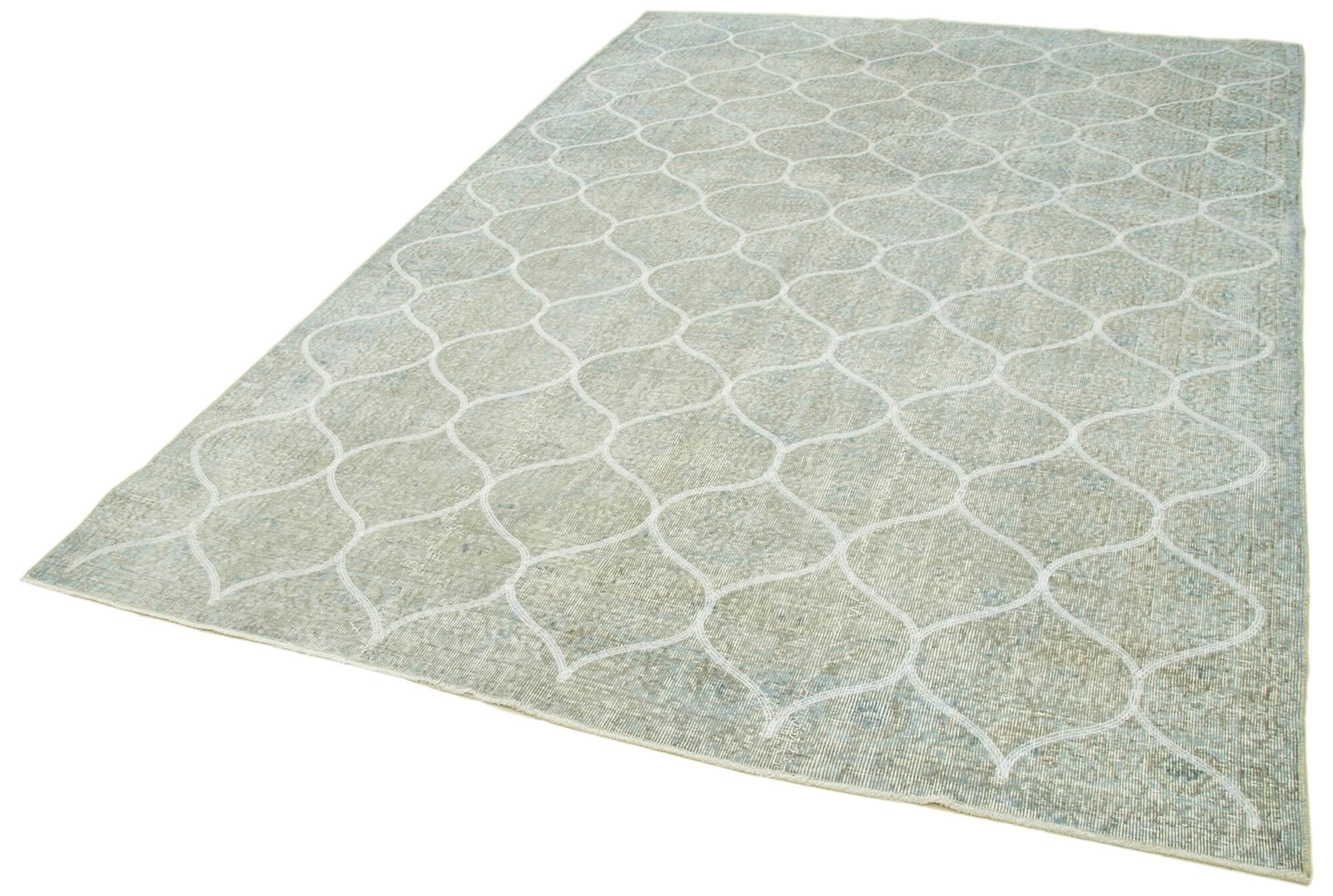 67 x 102 - 200 x 310 Cm Geometric Carpet Green Geometric Bohemian Wool Cotton Handmade Handknotted Vintage