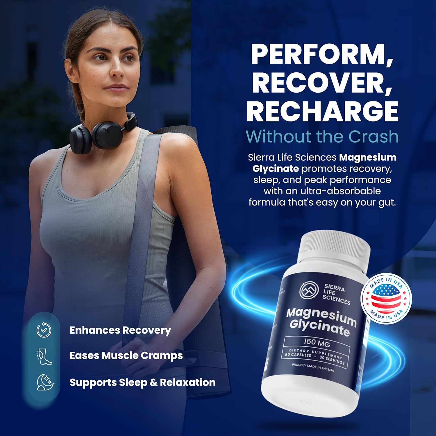 Magnesium Glycinate 150mg | High Absorption Chelated Magnesium Supplement | Non-GMO, Vegan, Made in USA | (2-Pack)