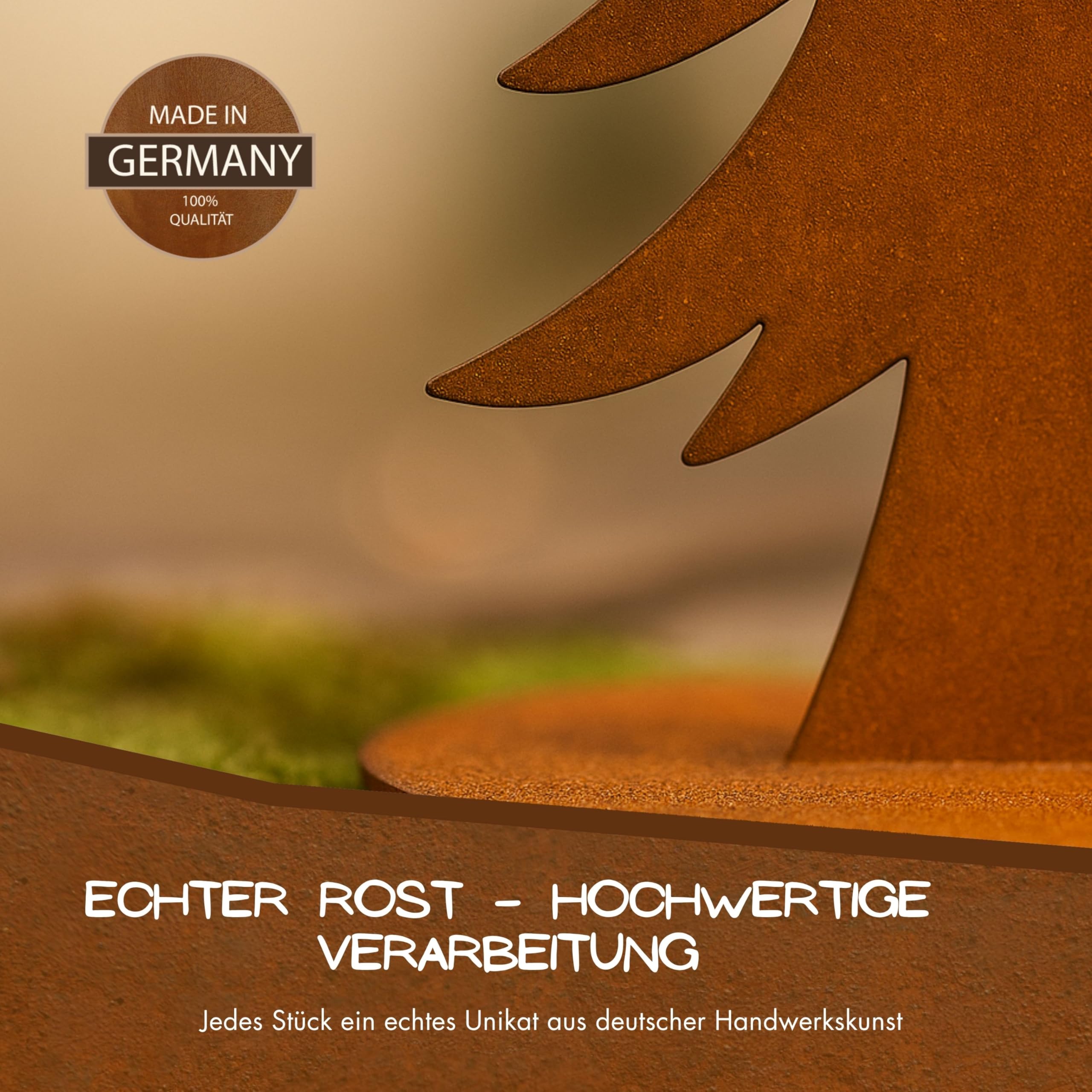 Rostikal Tannenbaum 100 cm – Weihnachtsdeko Outdoor aus Cortenstahl Edelrost – wetterfeste Garten Deko Metall auf Bodenplatte 30 cm – Gartendeko Rost für außen und innen