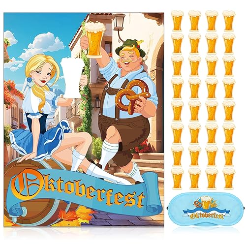 Pin The Beer on The Oktoberfest Party Game Poster with