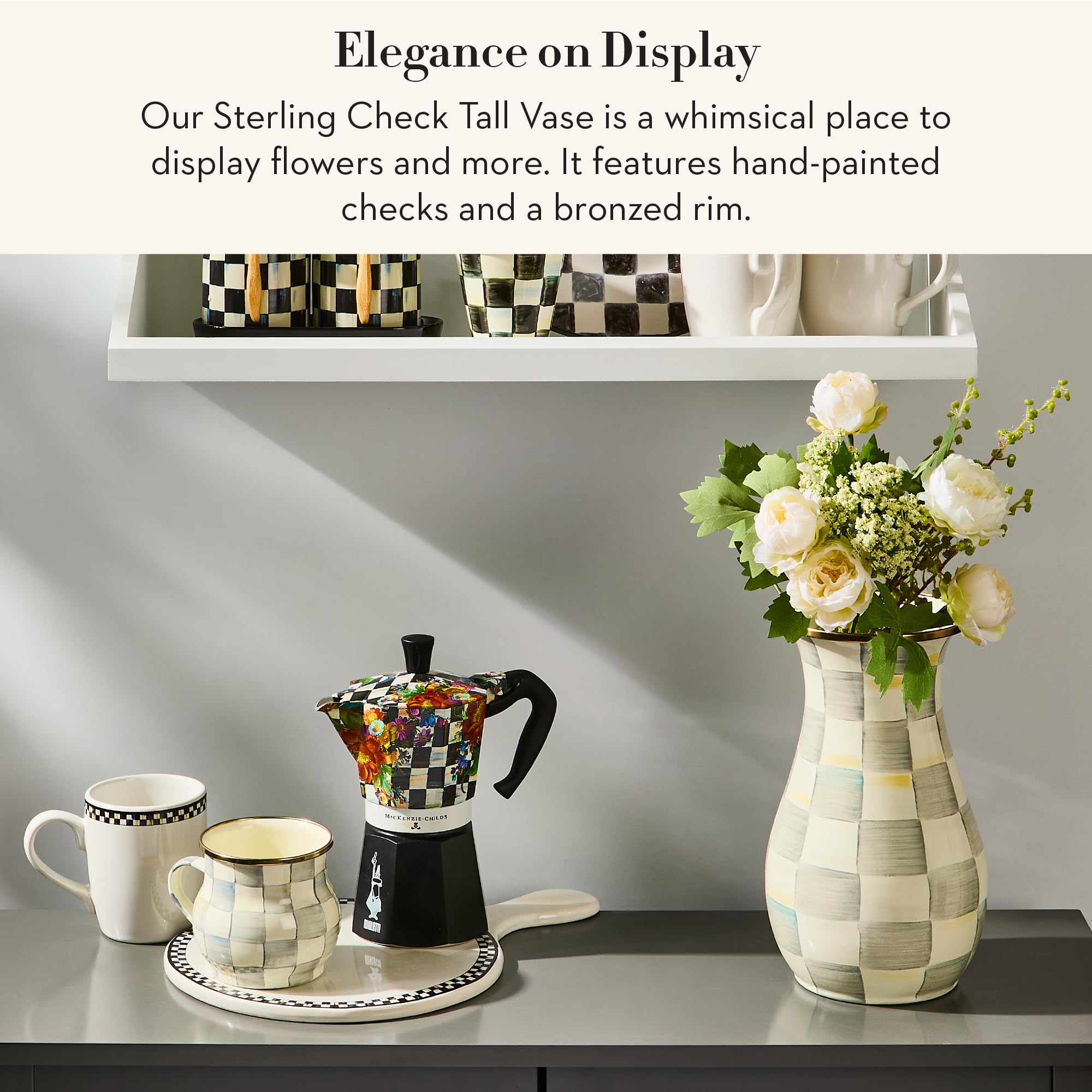 Amazon.com: MACKENZIE-CHILDS Tall Enamel Vase, Unique Flower-Vase